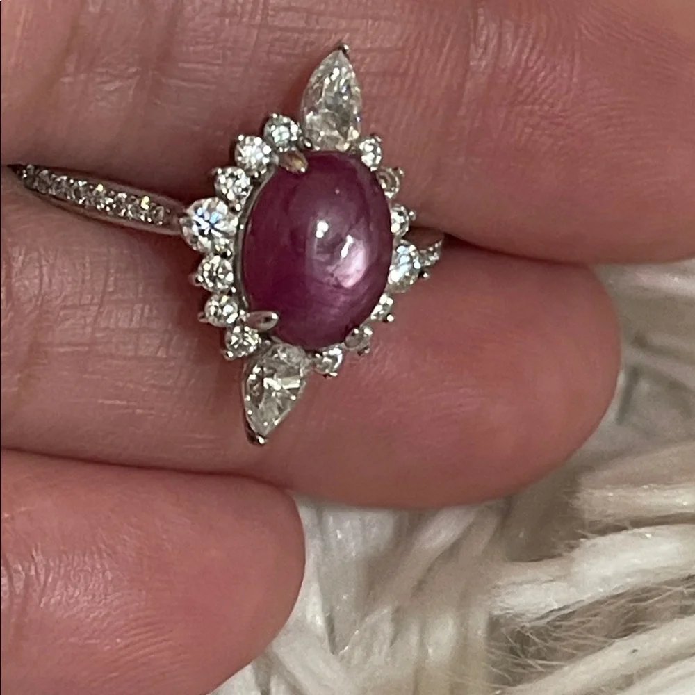 NWT Natural Ruby Star Gemstone with Moissanite Accent Ring in 925 Silver Size 10